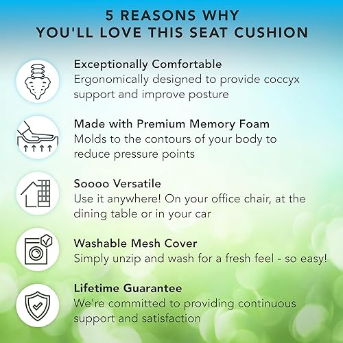 Miniatura 2 de Mount-It! Cojín de asiento de oficina, soporte lumbar para silla de alta calidad, espuma viscoelástica, relleno de gel, ergonómico para automóvil,