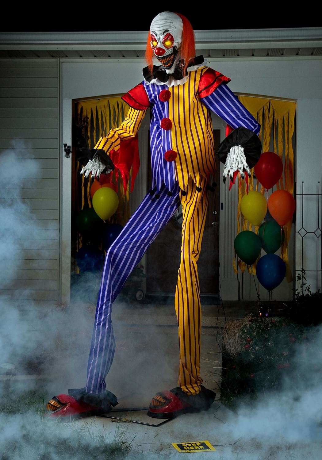Fun Costumes 7Ft Animated Funzo The Clown Animatronic, Tall Animatronic Halloween Decoration Standard