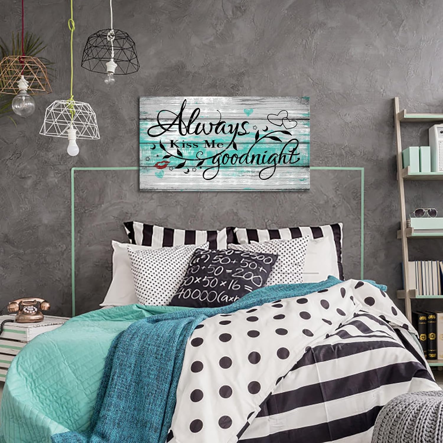 sechars Bedroom Quotes Wall Decor Always Kiss Me Goodnight Wall Sign Canvas Prints Romantic Love Quotes Wall Art Framed And Stretched Rustic Wood Textured Background Bedroom Decoration 20x36inch