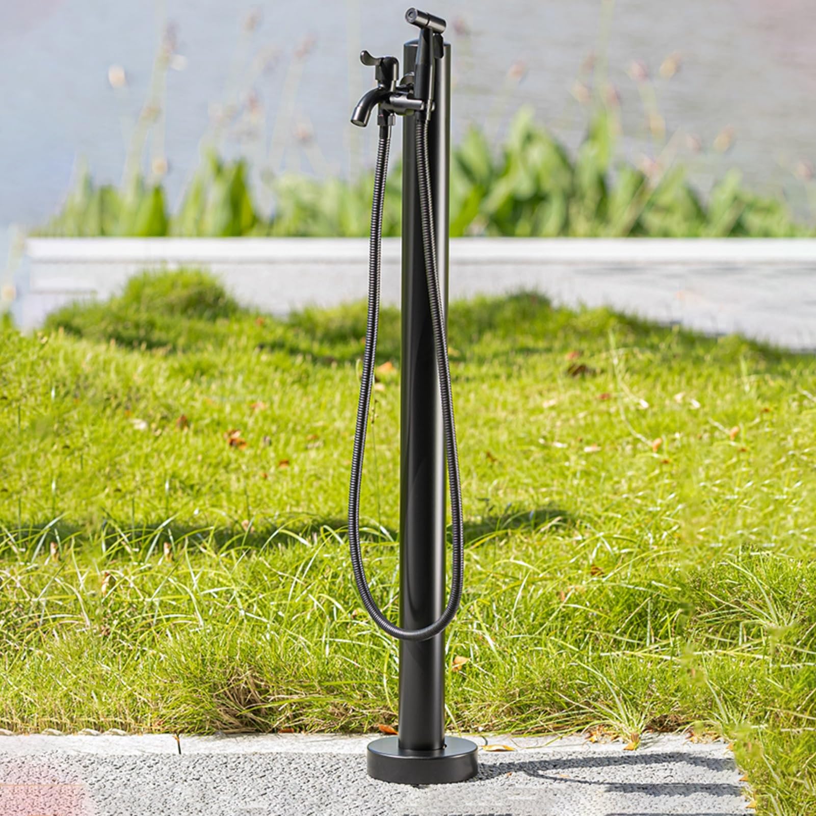 BHGFYXBS Outdoor Freestanding Garden Water Column - Cylindrical Hose Stand For Villa, Courtyard & Garden - Easy Installation - Stylish Black Design,Black D-95CM/37.4IN