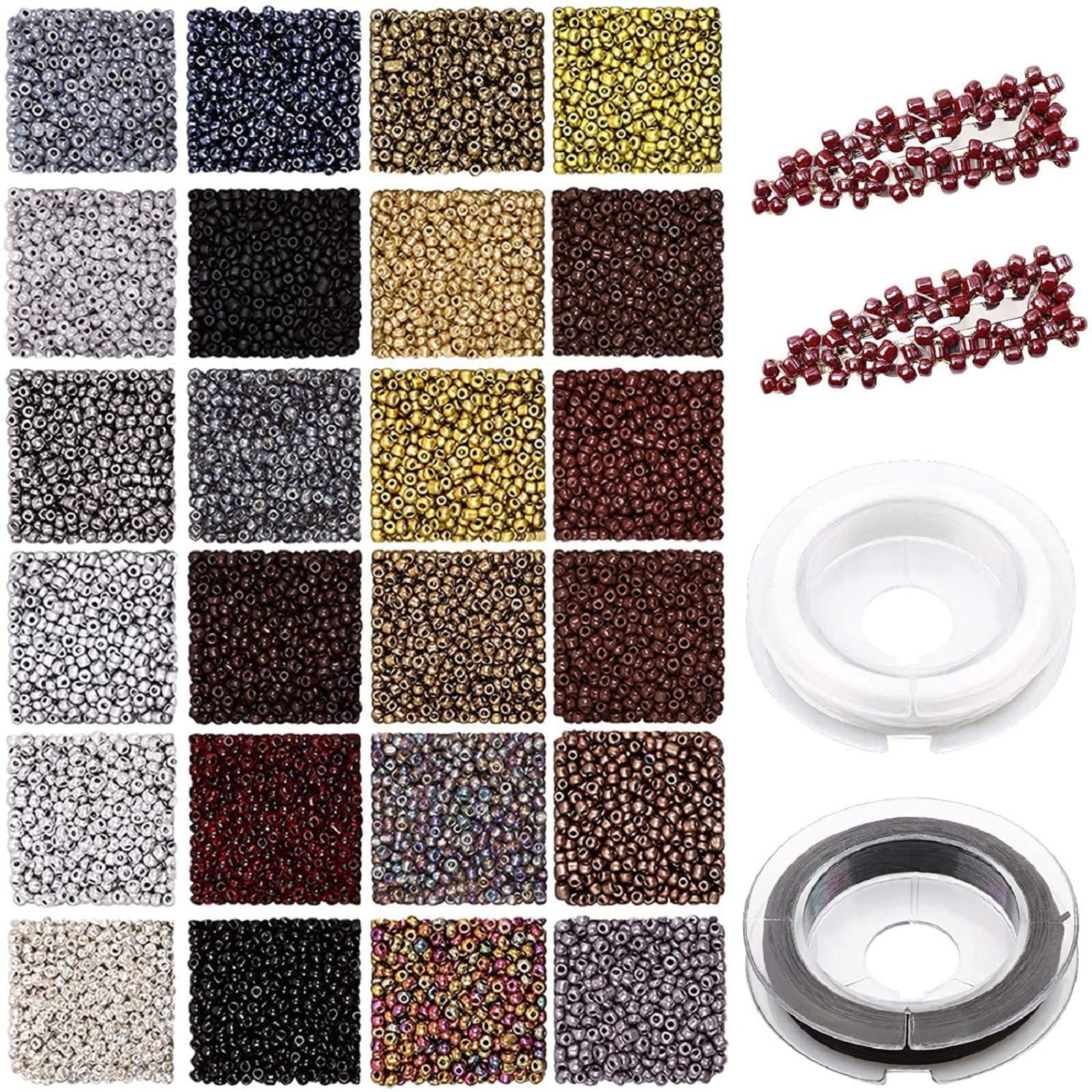 Prettme Girls Multicolor M 7200Pcs Pony Seed Beads 2Mm 12/0 Small Craft Glass With 2 Roll Elastic Strings, 24 Color Dark Brown Friendship Bracelet Jewelry Making Kit For Diy Bracelets Necklaces (M18)