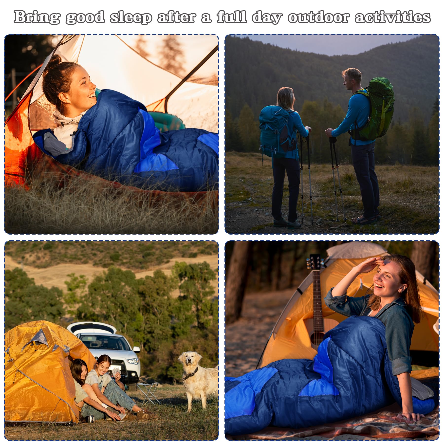 Zusentee Sacco a Pelo Estivo Invernale per Adulti e Bambini, Sacci a Pelo 4 Stagioni in Resistenti Impermeabile Ultraleggero e Compatto, Portatile Busta Rettangolare per Campeggio