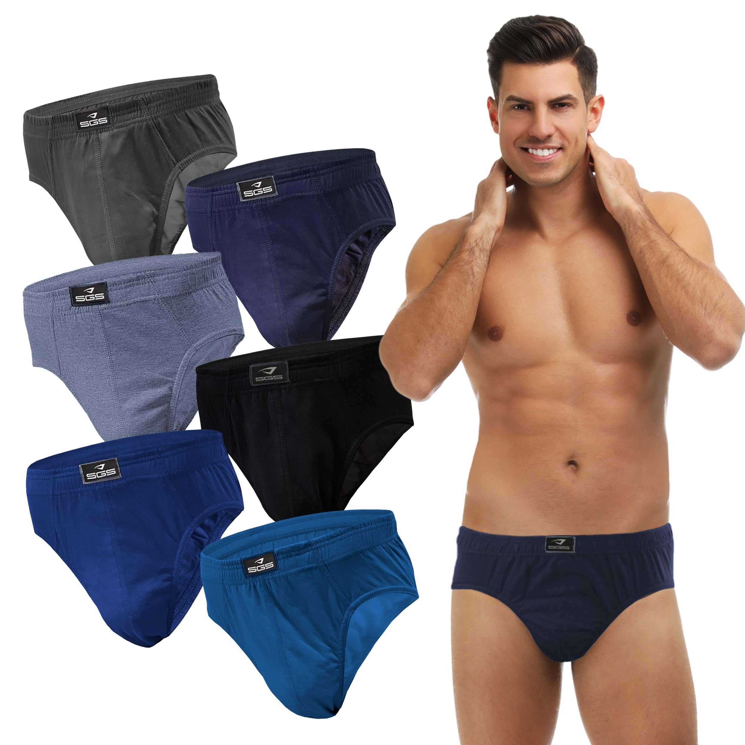 SGS Mutande Uomo - Slip Uomo Cotone Traspirante Confezione da 6 o 12 Pezzi, Taglie S-6XL, Ideale per Uso Quotidiano e Sport