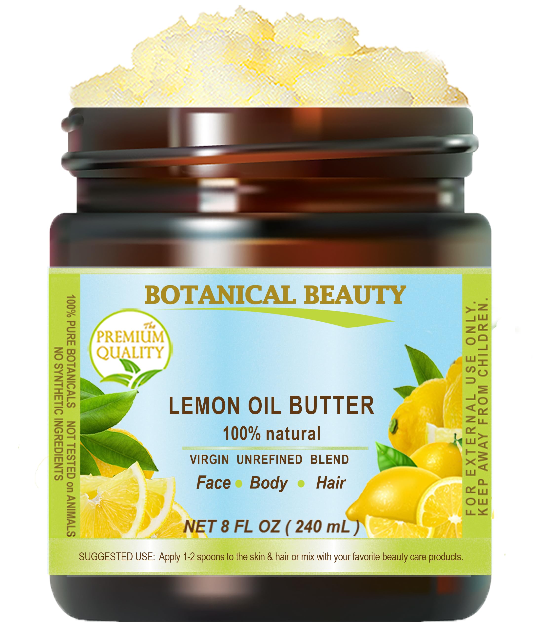 Botanical Beauty LEMON OIL BUTTER 100% Natural Pure VIRGIN UNREFINED RAW Cold Pressed. Lemon essential Oil, Shea Nut Butter Butyrospermum Parkii for