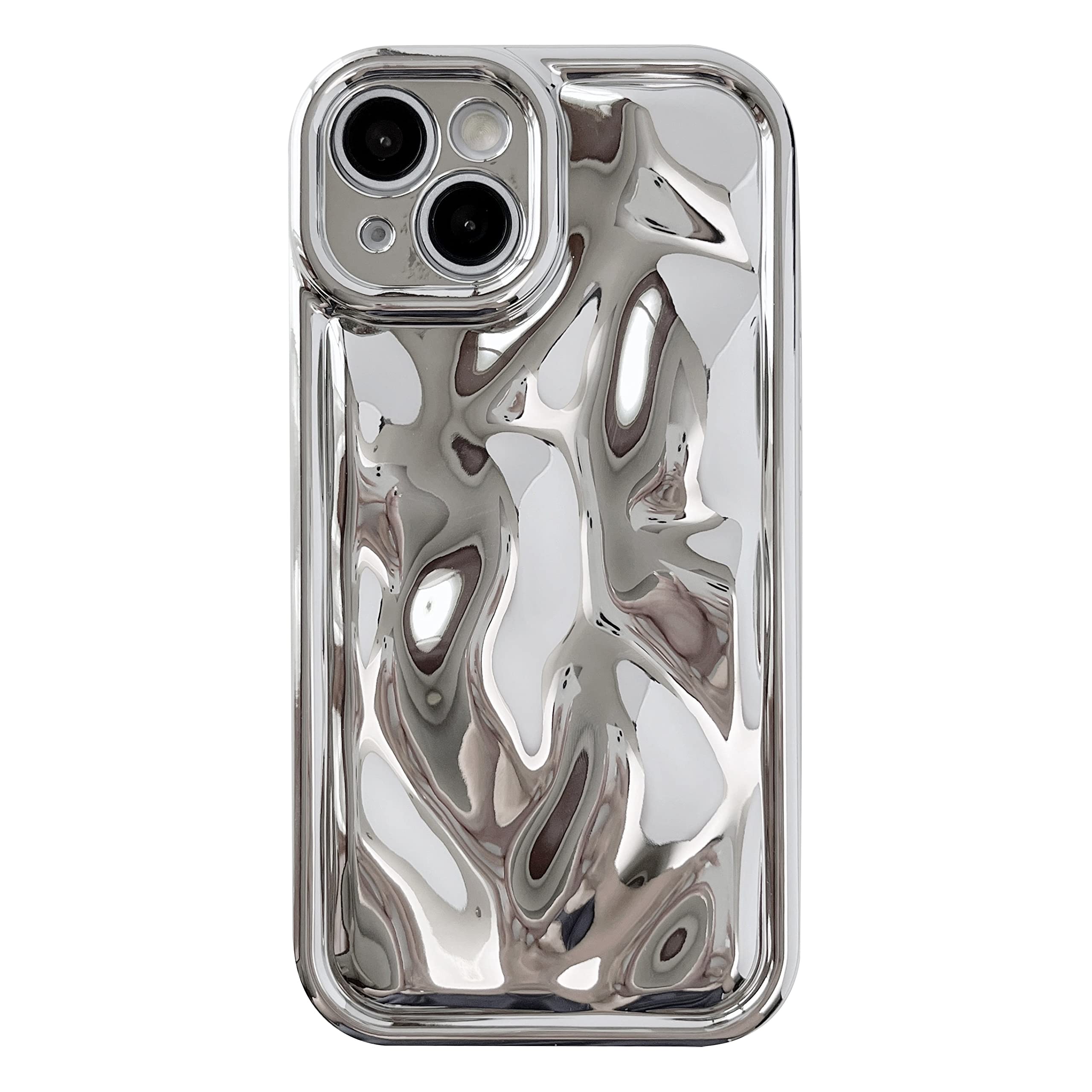 Caseative Cute Water Ripple Shape Chrome Plating Electroplated Camera Lens Protection Soft Compatible with iPhone Case (Light Silver,iPhone Xr)