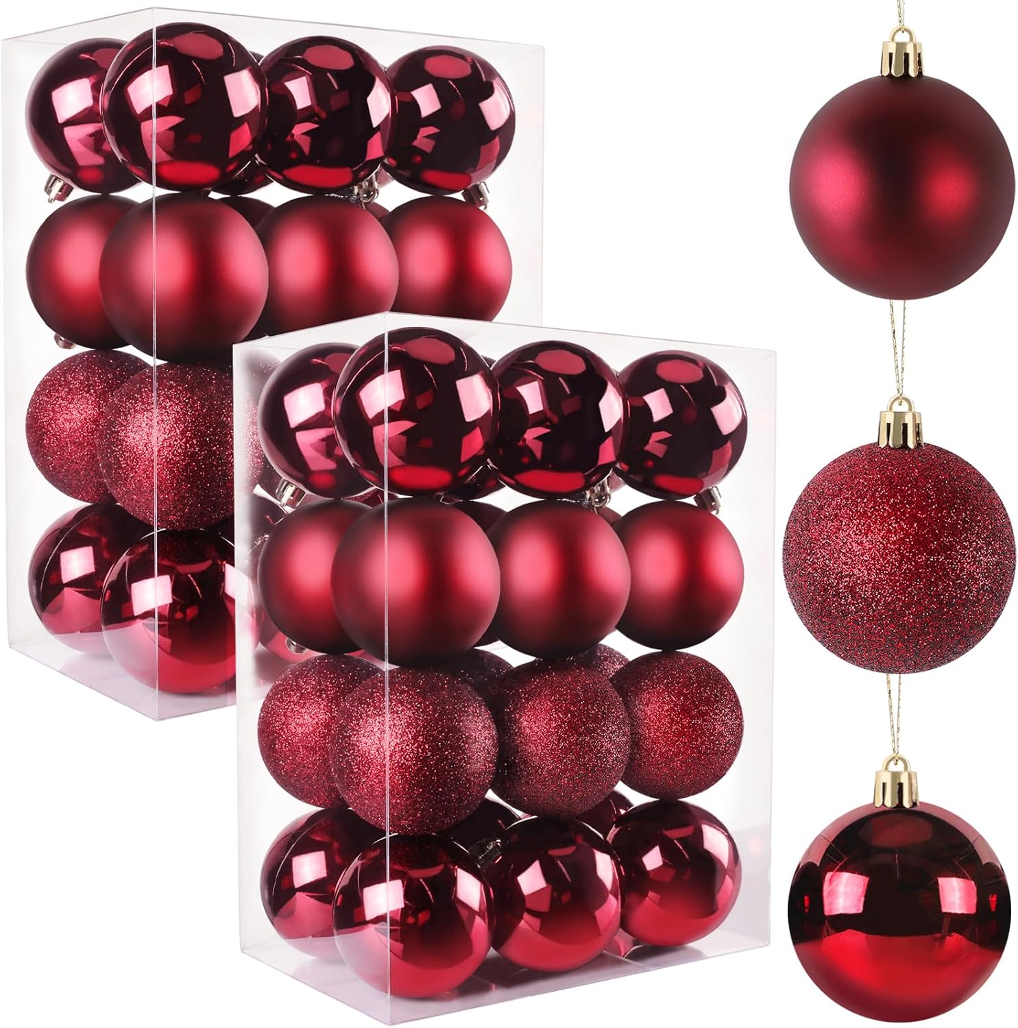 TranquilBliss Christmas Ball Ornaments 48pcs 2.5-Inch Tree Decorations - Ideal for Xmas Tree, Holiday Party, Wreath & Tabletop Decor (Red)