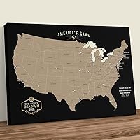 Vista 22 de HolyCowCanvas Personalized Canvas Baseball Stadium Map Tracker with Push Pins, Parks Bucket List, Customized Baseball Gift Stadiums Push Pin USA