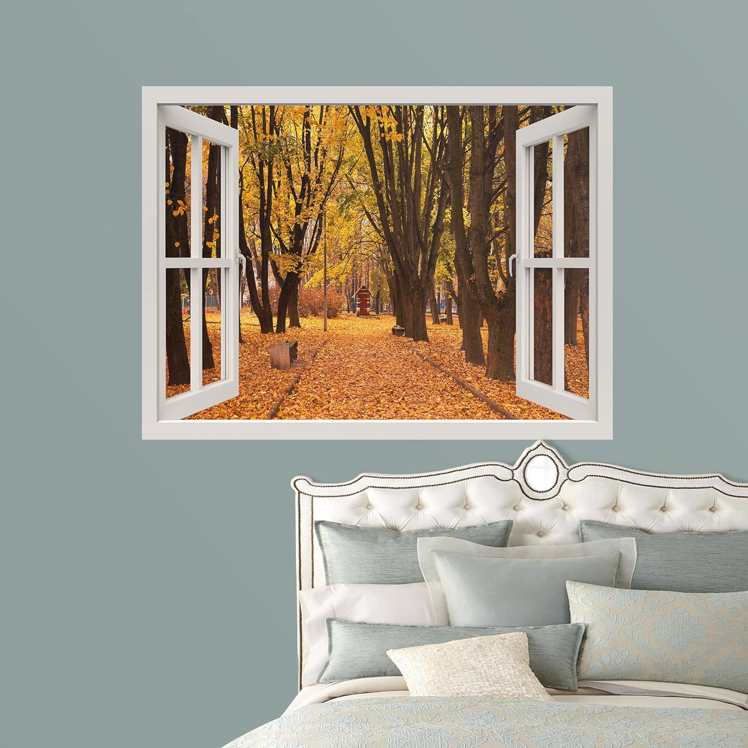 IDEA4WALL Removable Wall Sticker/Wall Mural Vibrant Orange Tree Forest Park Trail Nature Wilderness Photography Modern Art Rustic Landscape Colorful for Living Room, Bedroom, Office - 36x48