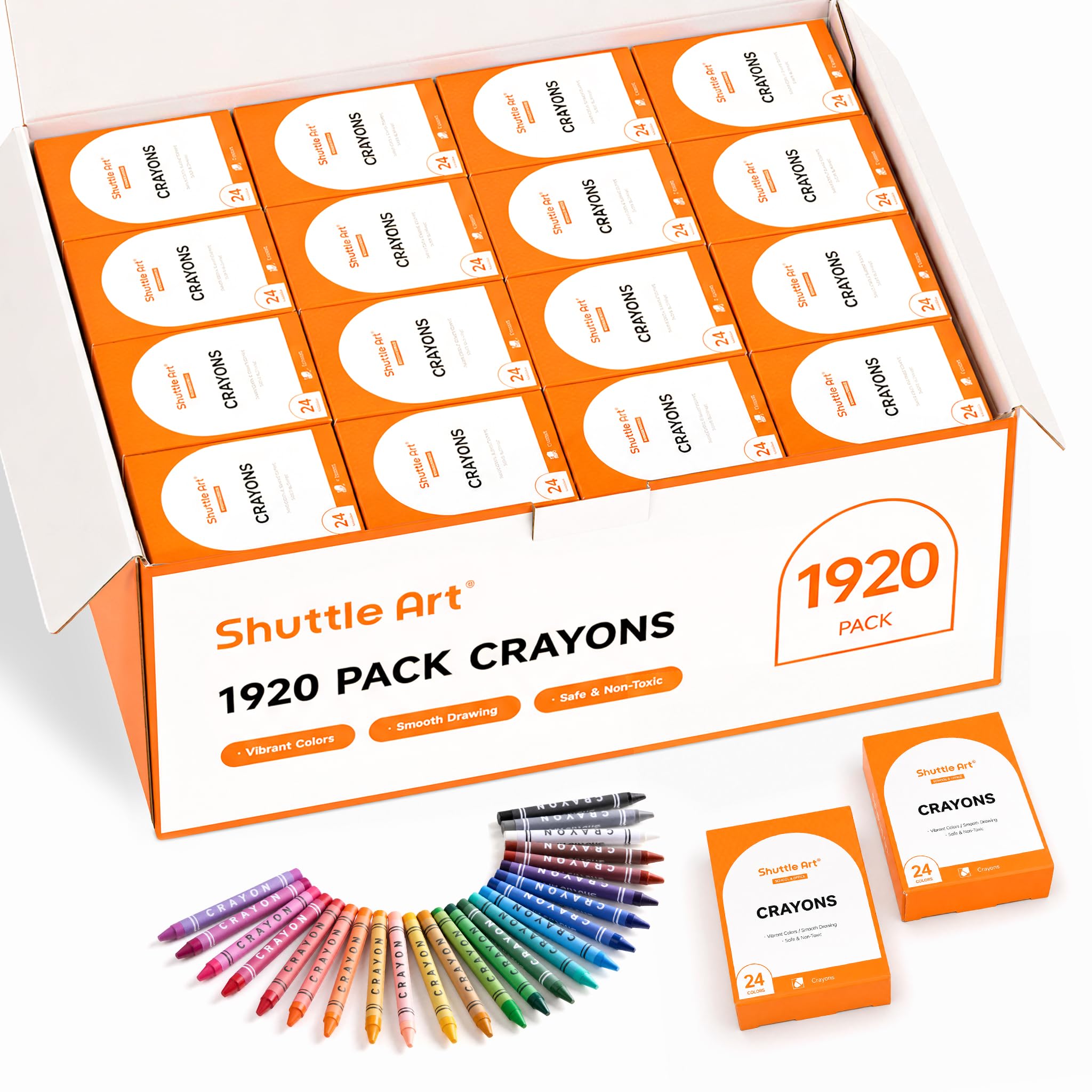 Shuttle Art Crayons Bulk Packs 80 Boxes of 24 Colors (1920 Count)