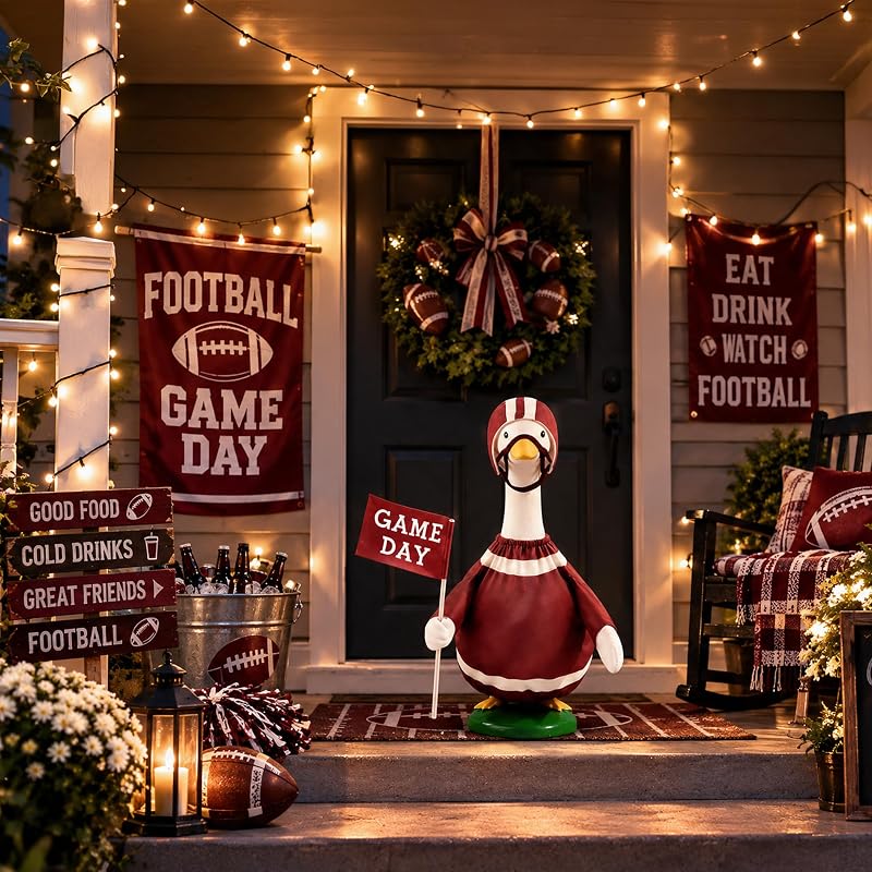 BYEQWB Football Porch Goose Outfit – Brown and white game-day colors
