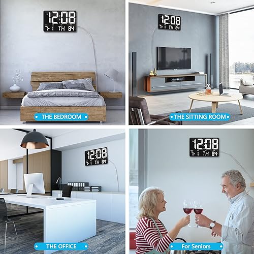 Miniatura 7 de Amgico Reloj despertador digital con repetición, temperatura, atenuación automática, calendario de pantalla grande de 11.5 pulgadas, reloj de