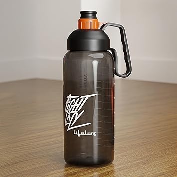 Lifelong Plastic Gym Gallon Bottle for Men | 1.8 Litre BPA-Free Water Bottle for Office & Home |Large Capacity Gym Bottle | Leak-Proof LID | Motivational Gallon Bottle for Men & Women (Black) - image, photos