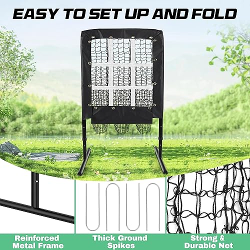 Miniatura 7 de RengueRengue 9 Hole Pitching Net Baseball Pitching Target with Strike Zone, Softball Pitching Aid Net, 3 Level Adjustable Height, Portable Training