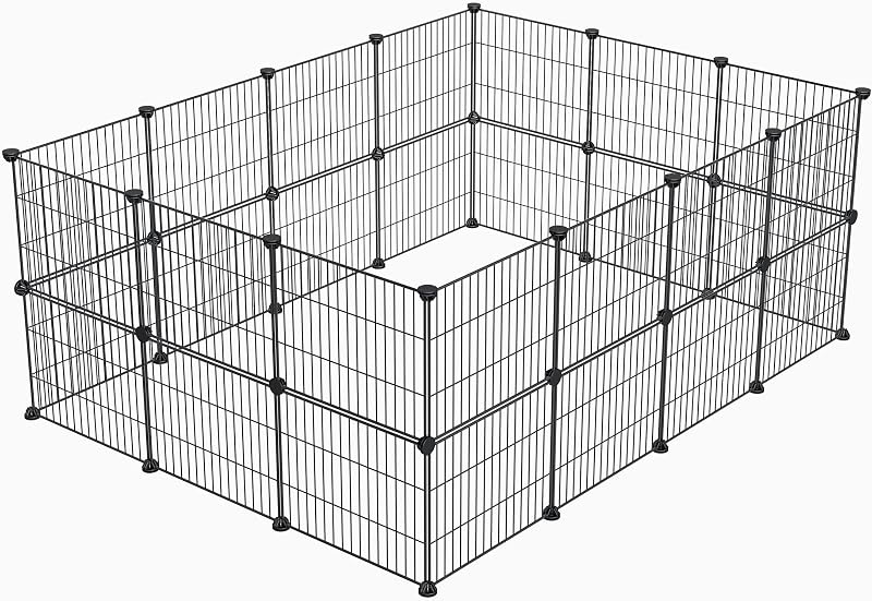 Cercadinho modular para pequenos animais LURIVA em metal preto, 28 painéis de 39 x 33 x 16 cm