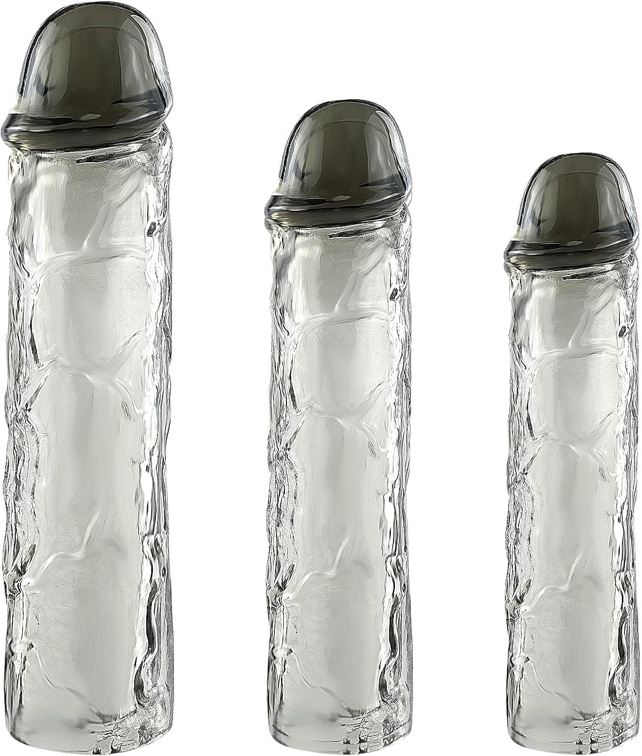 Super Stretchy Reusable Penis Sleeve Extender Set, Soft Realistic Penis Enlargers Extension Sex Toys for Men, Black