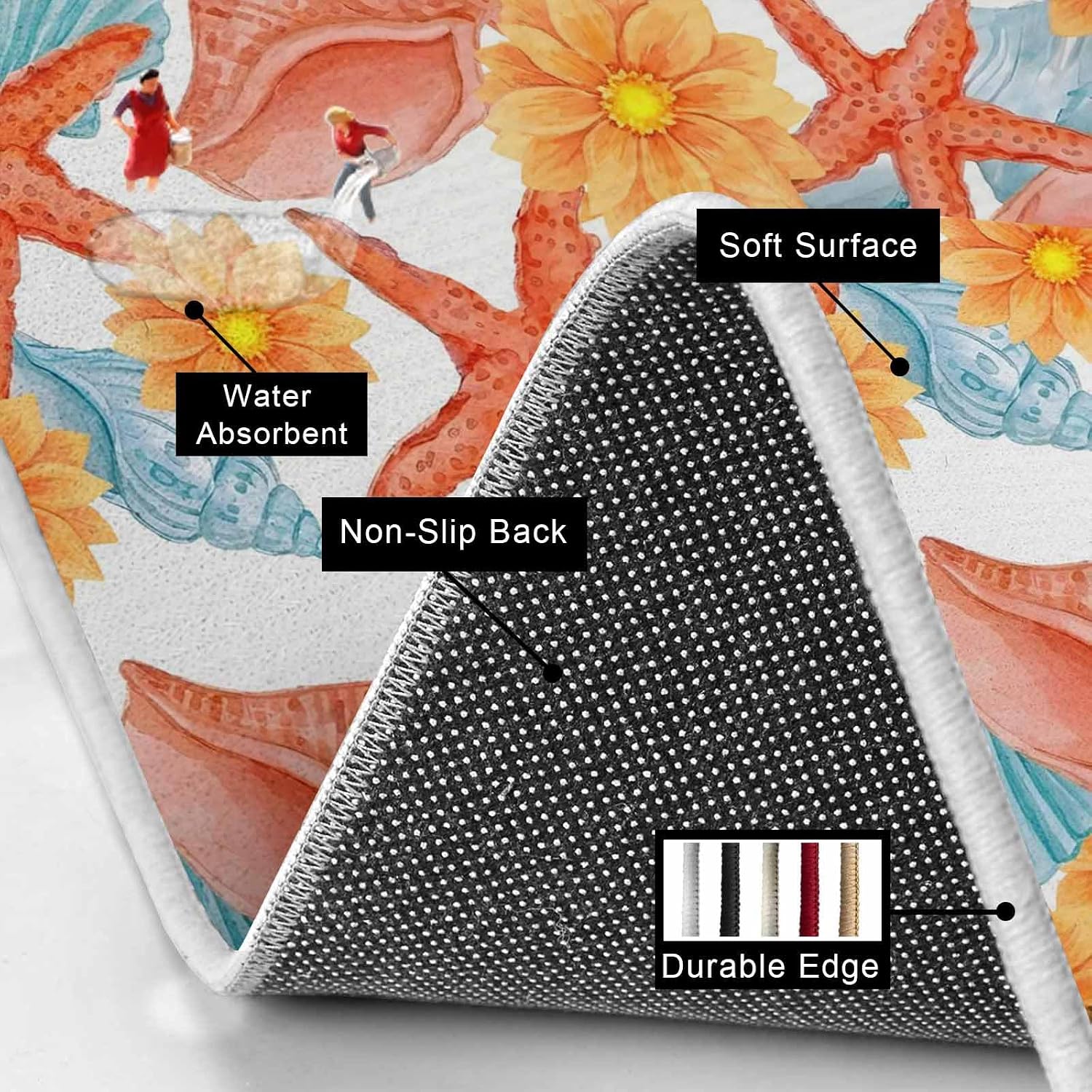 Prime Leader Summer Starfish Kitchen Mat Set 2 Pieces Coastal Orange Conch Flower Rusric Sunny Non Slip Kitchen Rugs Washable Runner Rug Mats for Floor Sink Laundry Office 19.7" x 31.5"+19.7" x 63"