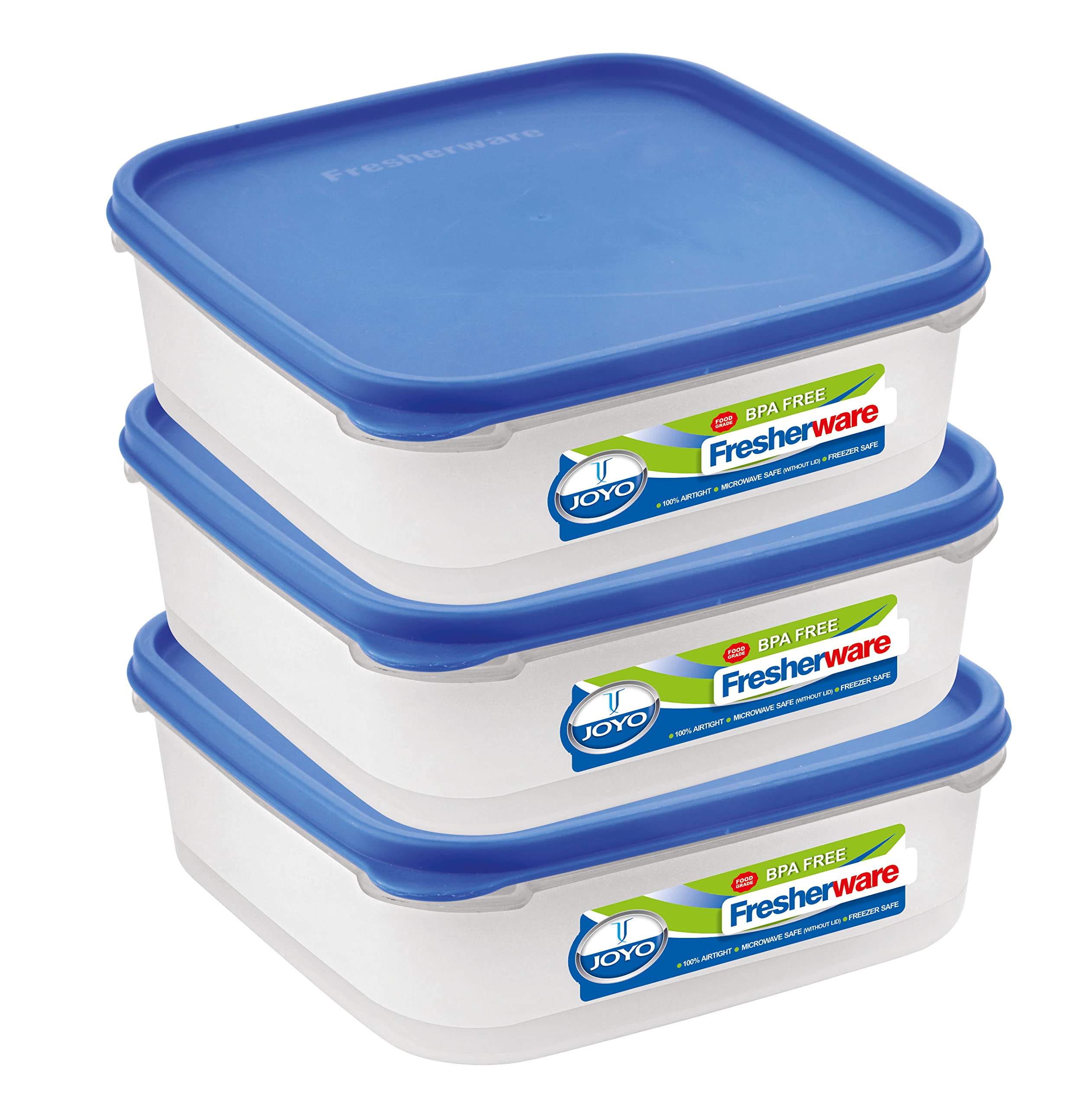 JOYO Fresherware Square Smart Modular Kitchen Storage Plastic Container 1.5 Litres (1500 ml) (Blue)(Pack of 3) (B0B8W8SM86) Amazon Price History, Amazon Price Tracker
