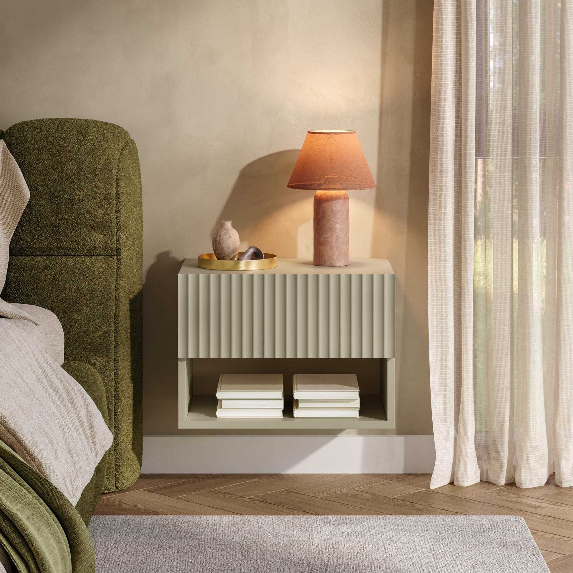 [en.casa] Comodino Sospeso da Parete con Cassetto 42x30x30 cm color Sabbia