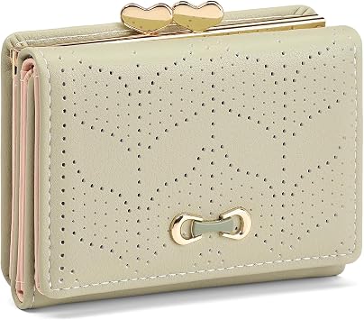 SENDEFN Small Purses for Women Vegan Leather Trifold Wallet Card Holder Ladies Purse with Kiss Lock Coin Pocket