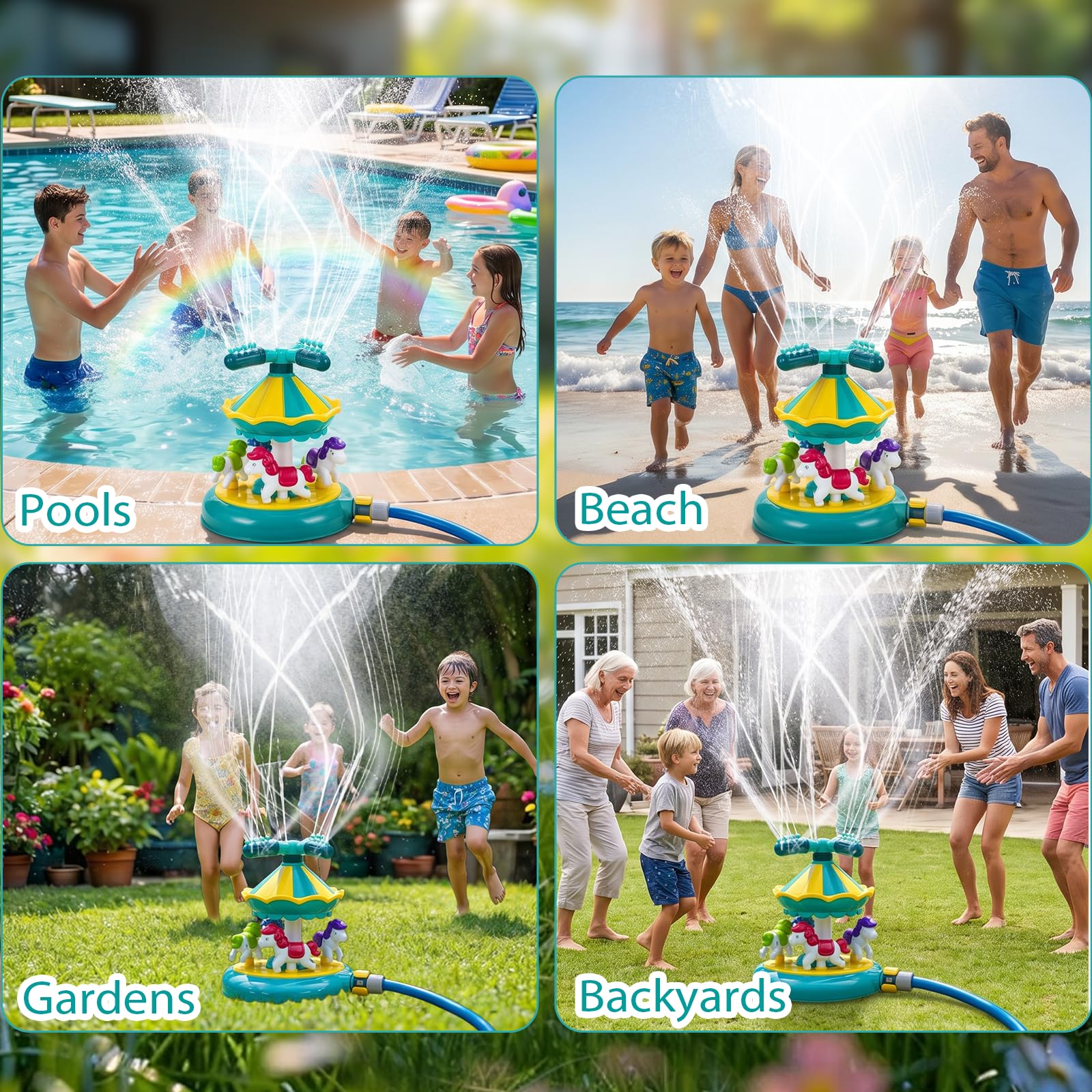Juguete de agua para niños, juguete de jardín, aspersor de agua, aspersor de verano, juegos para niños, carrusel, césped, aspersor de césped, juguete para niños y niñas a partir de 3, 4, 5, 6, 7, 8