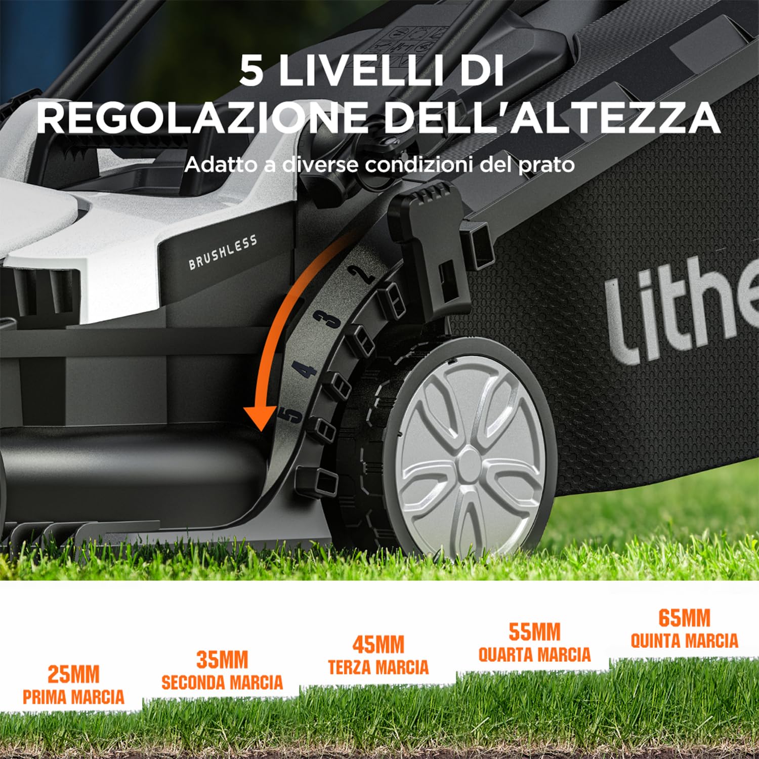 Litheli Tagliaerba Tosaerba a Batteria 33cm, Altezza Regolabile 25-65mm, Sacco 30L, fino a 200m², Tosaerba Elettrico con 2x 20V Batteria 4.0Ah