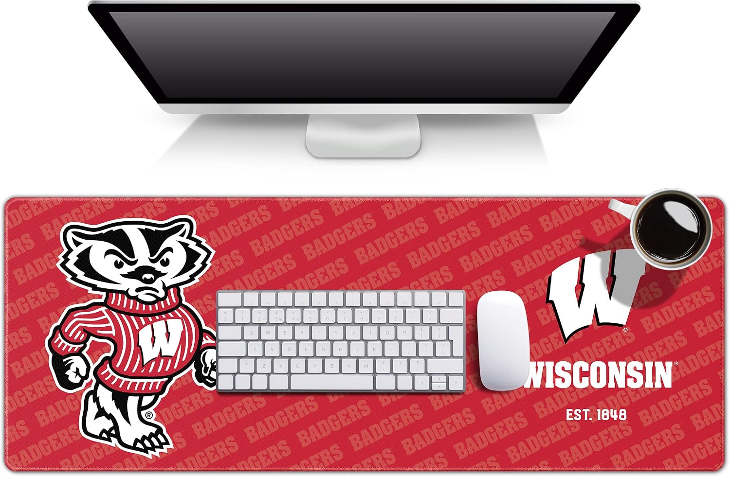 YouTheFan NCAA Wisconsin Badgers Officially-Licensed Logo Series Desk Pad SMU - Water and Stain Resistant, Heavy-Duty Non-Slip Rubber Backing - Computer and Keyboard