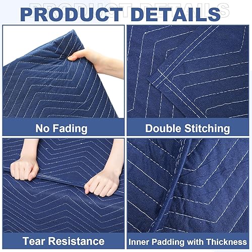 Miniatura 3 de Peryiter Paquete de 2 mantas móviles extra grandes de 96 x 80 pulgadas, almohadillas de mudanza resistentes de 4.4 libras, mantas gruesas acolchadas