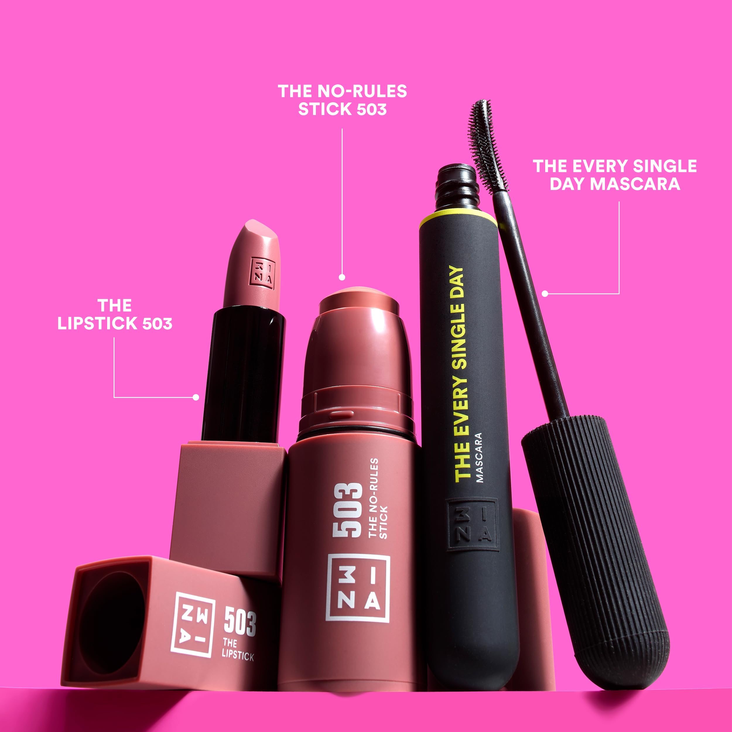 3INA MAKEUP - The Ride or Die Kit - Zestaw do makijażu 3INA - The Lipstick 503 + The No-Rules Stick 503 + The Every Single Day Mascara 900 – Kosmetyki kolorowe – Idealny prezent - Vegan - Cruelty Free