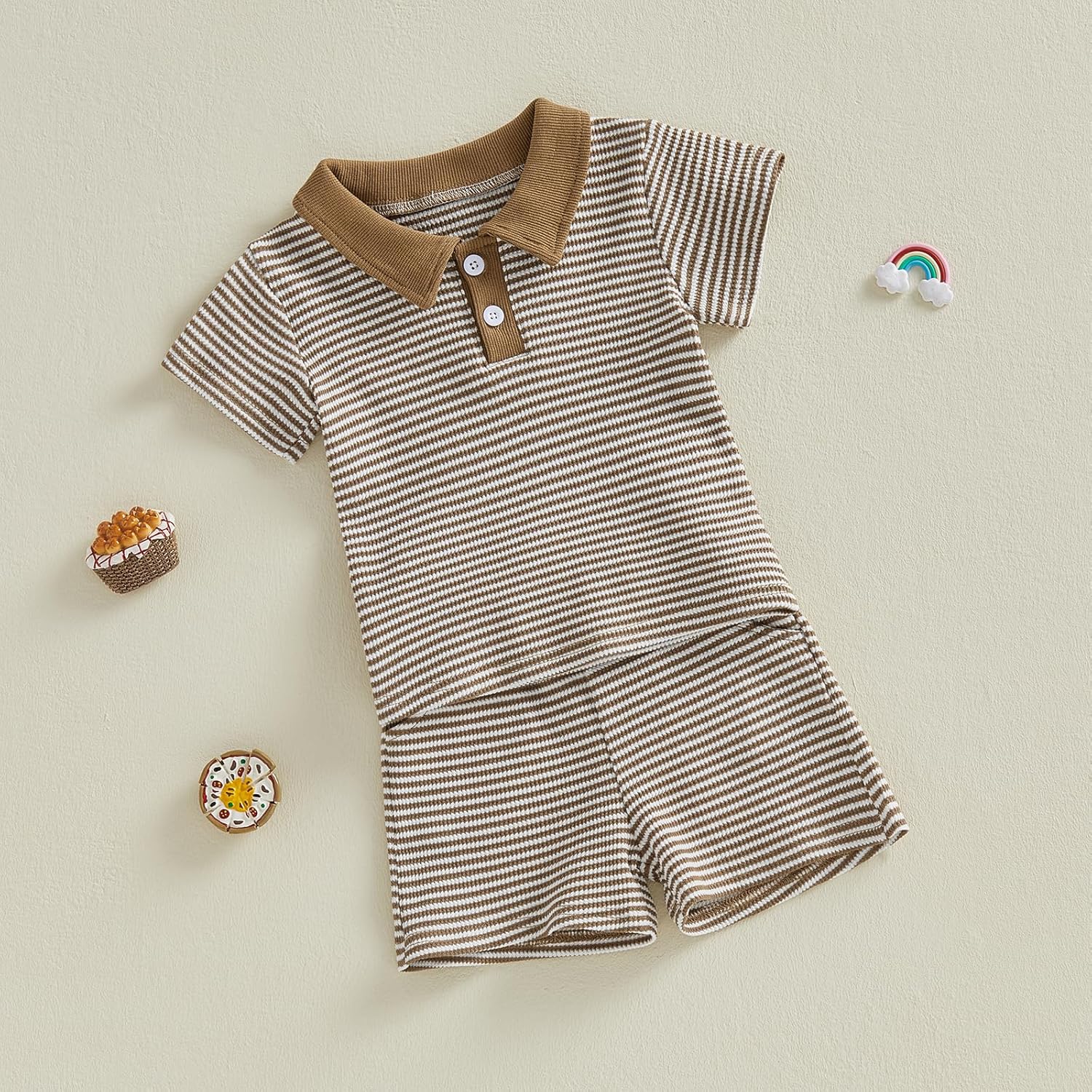 VISGOGO Baby Boy Summer Outfit Striped Short Sleeve T-shirt Toddler Boy Summer Clothes 6 12 18 Months 2 3 4 T Short Set - Image 4