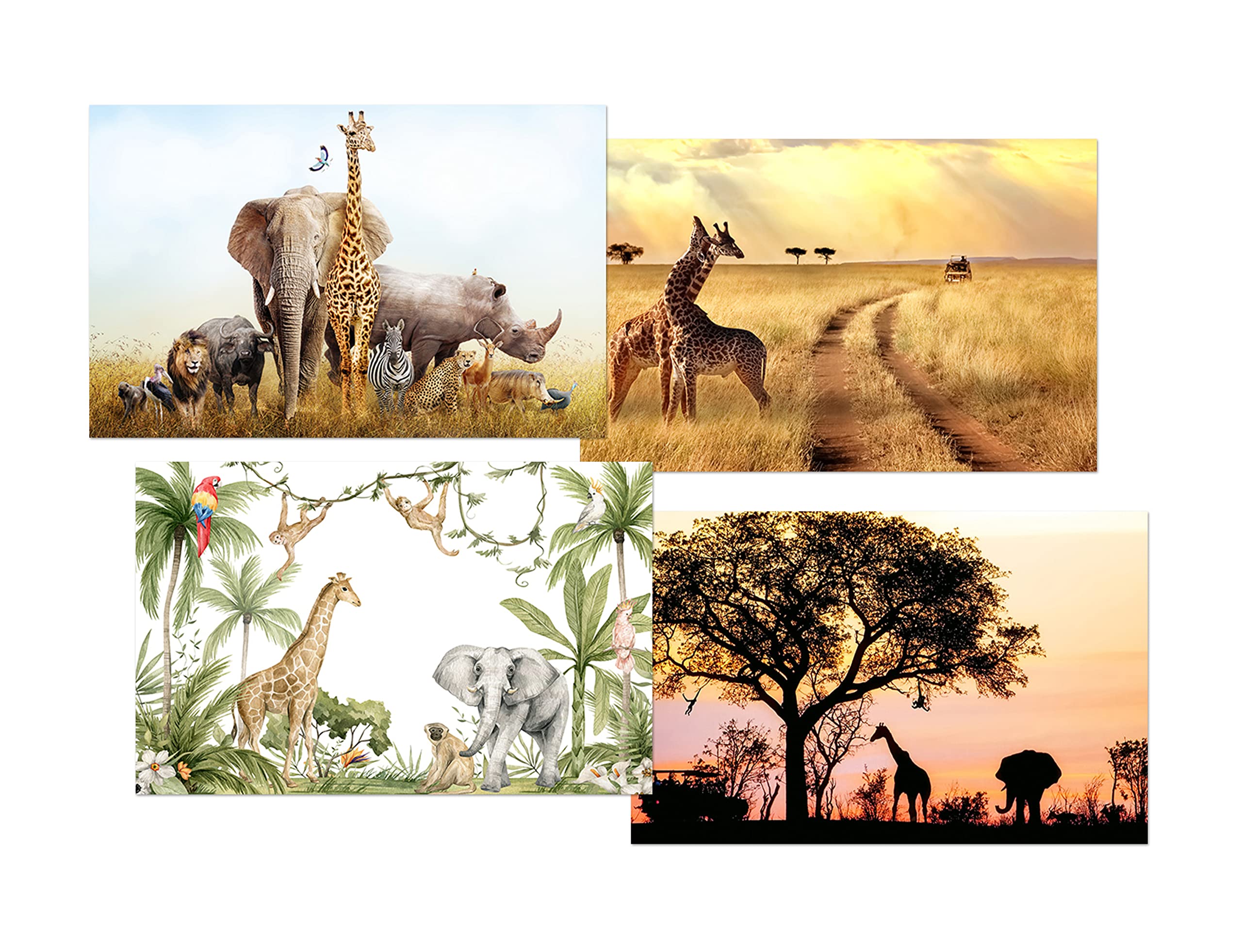 DV DESIGN Set of 4 Safari White Ballpoint Pens - Animals Giraffe Elephant Wild Africa Friends Boys Girls Men Women Theme Pen #79342 - Image 2