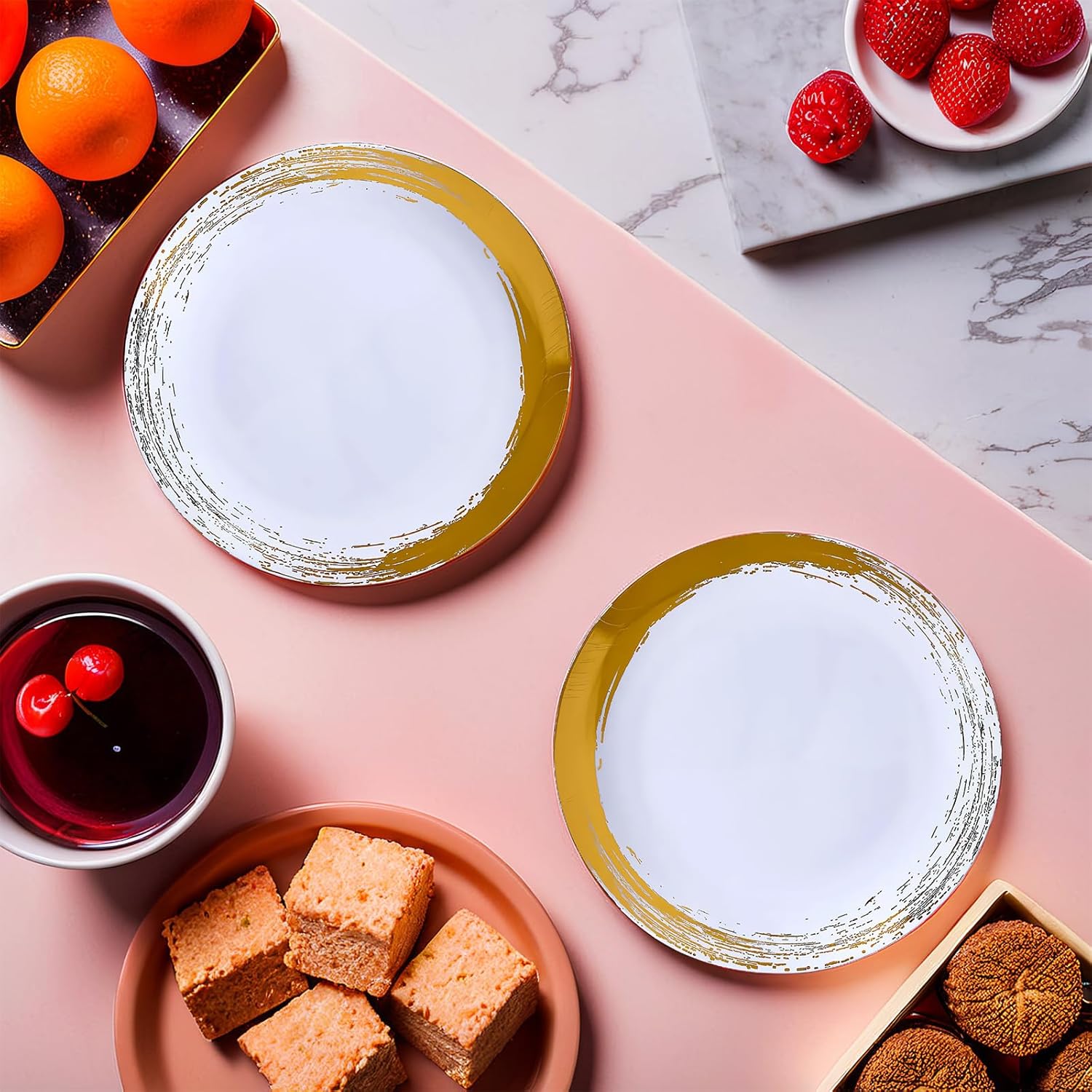 Silver Spoons Elegant White Disposable Plastic Side Plates with Brushed Gold Rim - 7.5" (Pack of 10) - Ideal for Weddings, Parties & Special Occasion - Image 3