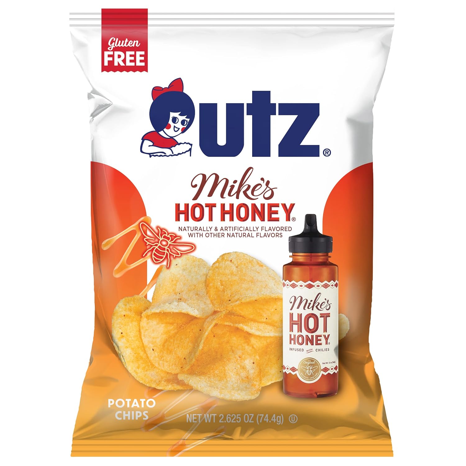 Utz Mike's Hot Honey Potato Chips, 14 ct, 2.625 oz. Bags - Spicy & Sweet Flavor, Gluten-Free, Made with Mike’s Hot Honey Infused with Chilies, Perfect for Snacking On-the-Go or Parties