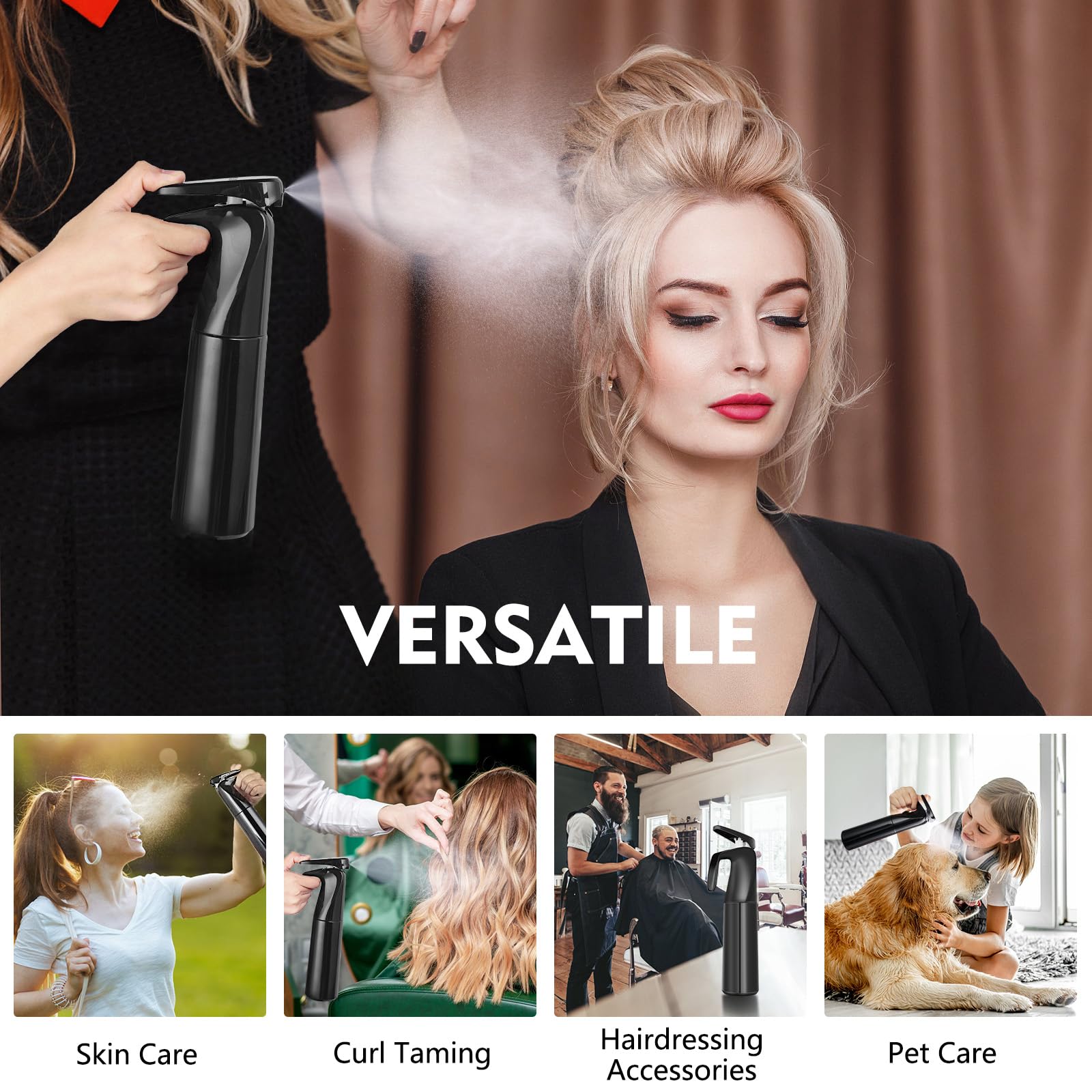 Romon Spray Capelli, 300 ML Nebulizzatore Acqua, Bottigliette Spray Flacone Spray, Spruzzatore A Pressione Continuo Ultra Fine Parrucchieri, Accessori Per Parrucchiere, Flacone Spray Per Piante, Nero