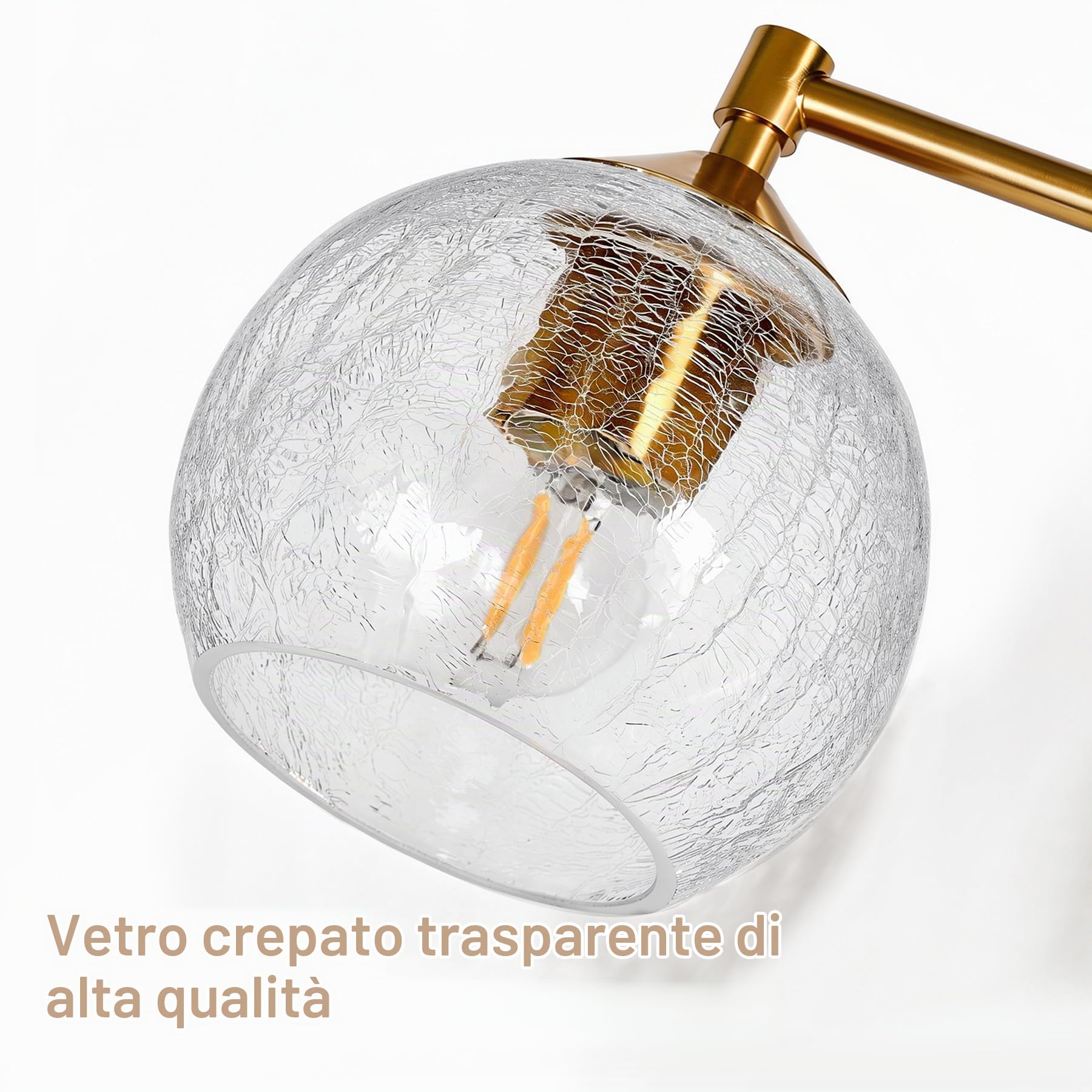 Tribesigns Applique Bagno 3 Luci, Lampada da Specchio Dorata con Sfere in Vetro Craquelé, Applique Murale E27 con Lampadine Incluse, Larghezza 43 cm, Illuminazione Moderna per Specchio Bagno, Lavabo