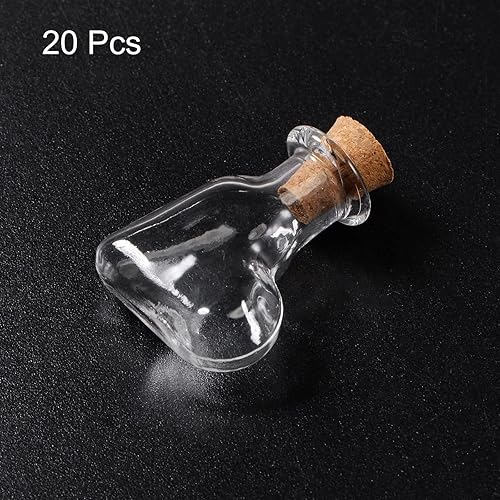 Miniatura 3 de HARFINGTON 20 mini botellas de vidrio con tapones de corcho oblicuamente en forma de corazón, pequeños frascos de vidrio transparentes transparentes