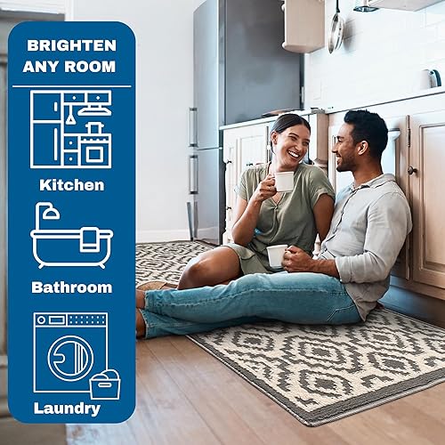 Miniatura 6 de The Sofia Rugs Juego de 2 alfombras de cocina absorbentes, antideslizantes para el piso, alfombras de cocina lavables para baño, cuarto de servicio,