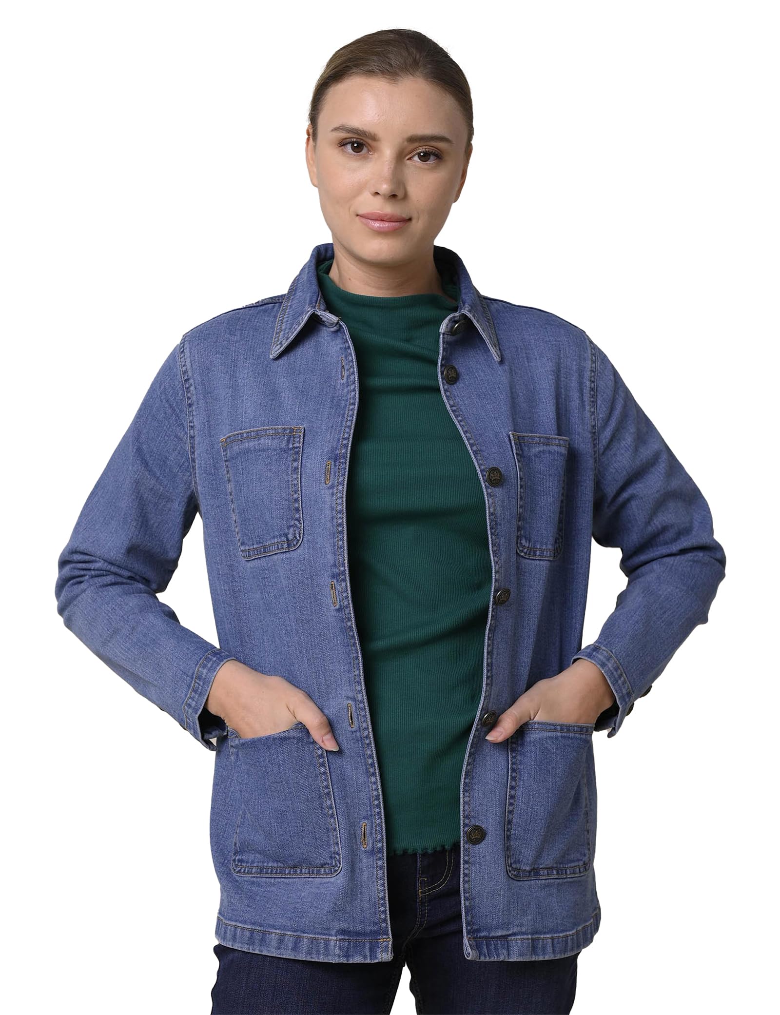 Indigo Blue Casual Denim Jacket - Enorsia - Women's Medium Wash Cotton Blend - Size 10