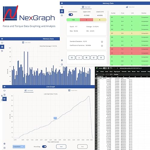 Miniatura 5 de DFS500 dinamómetro digital, medidor de fuerza de tire y empuje, de 500N/110lbf/50kgf, con modo peak y track, pantalla invertida, LED de aprobación o