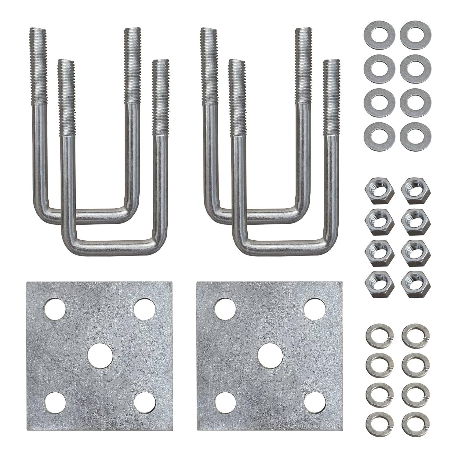 U Bolts & Plate Kit for Boat Trailer Axle Leaf Springs Galvanized Zinc, 2 1/8"W x 4 3/4"L