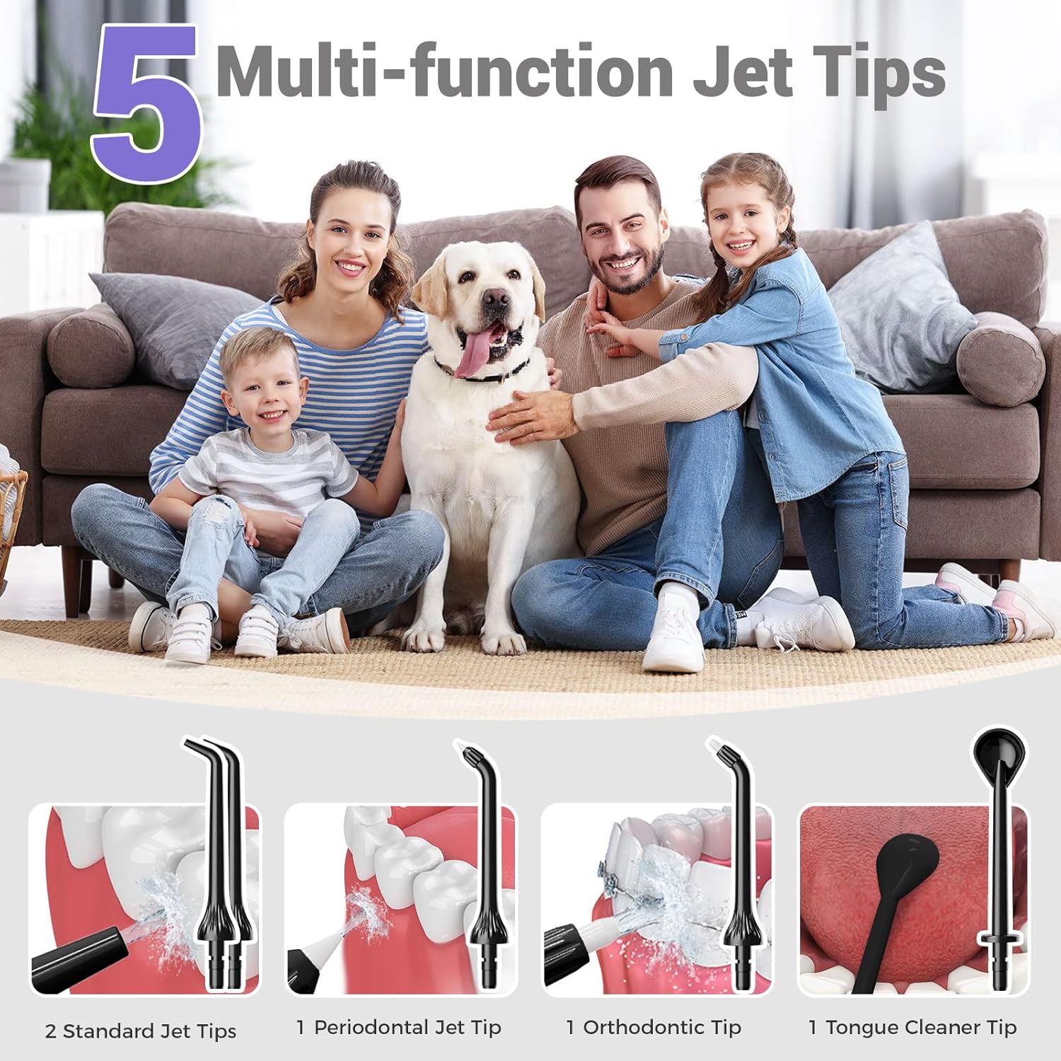 2026 New 350ML Water Dental Flosser Teeth Pick with Bag, 5 Modes Portable Cordless Oral Irrigator Cleaner, Electric Rechargeable IPX7 Waterproof for Home Travel Teeth Cleaning Flossing (Black) - Image 9