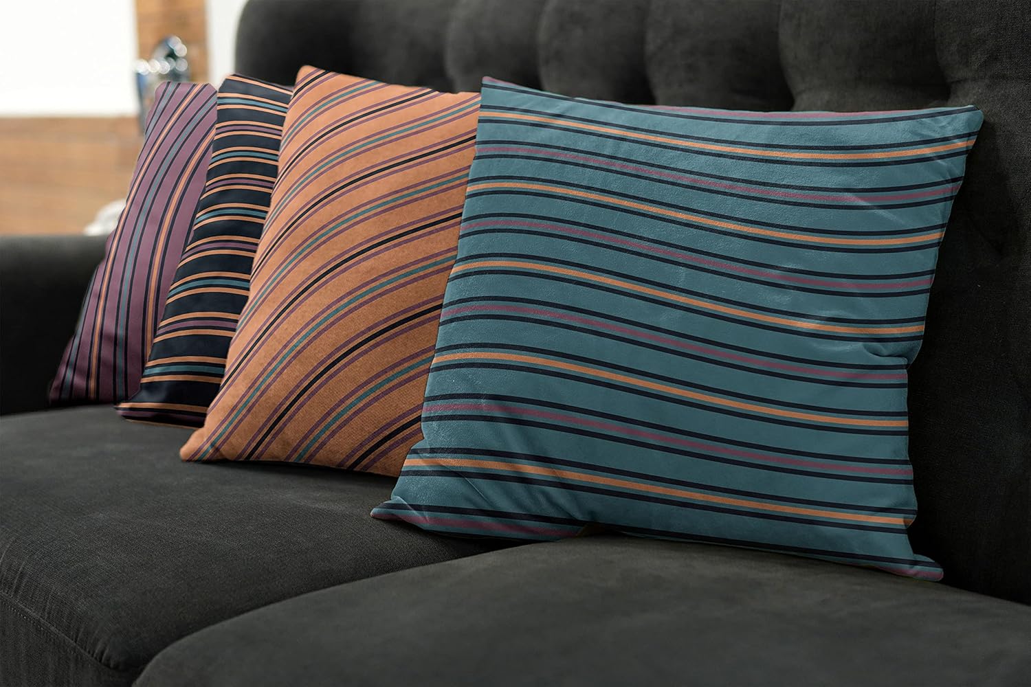 Ambesonne Striped Throw Pillow Cushion Case Pack of 4, Abstract Simplistic Style Diagonal Vertical and Horizontal Lines, Modern Accent Double-Sided Digital Printing, 18", Salmon Plum and Sea Blue