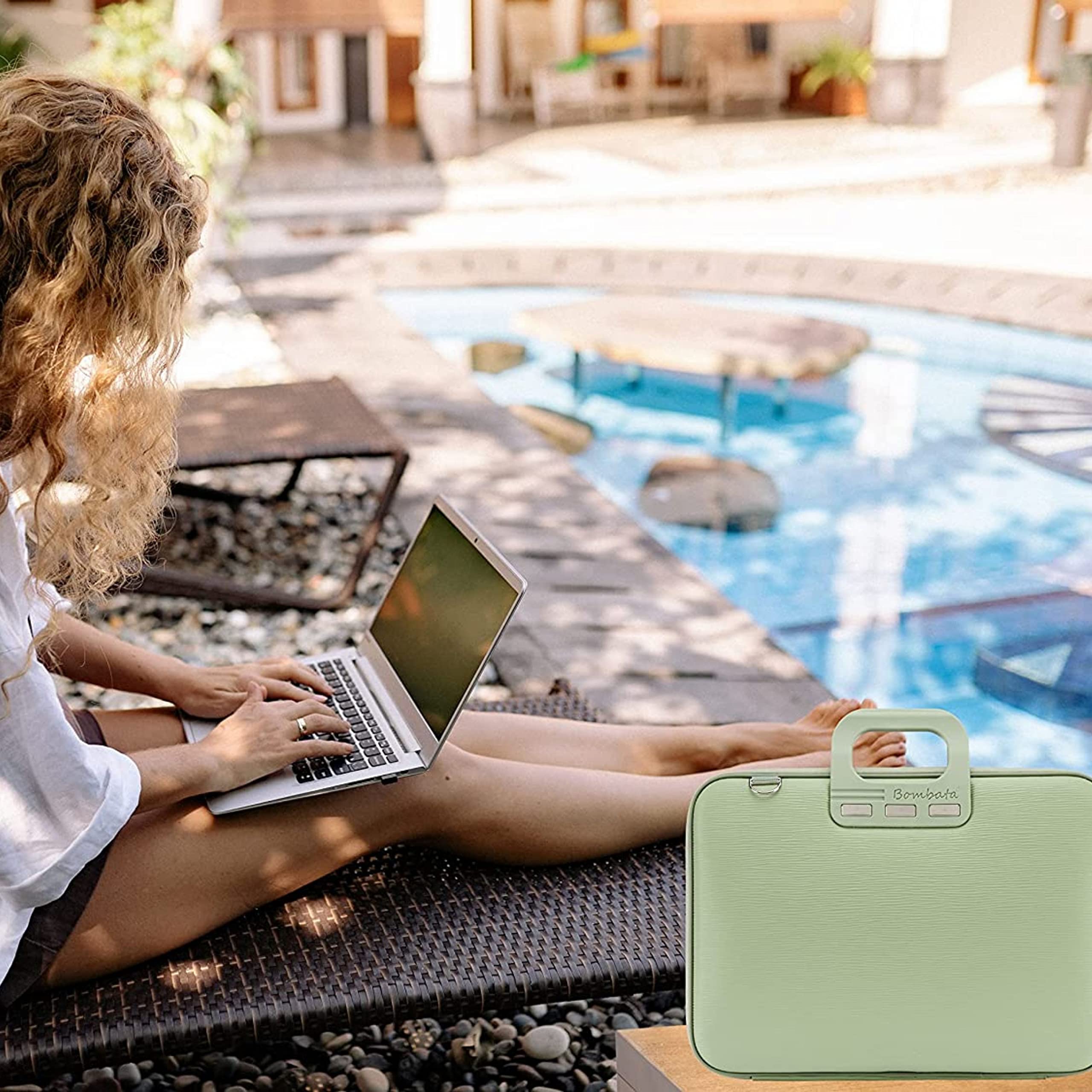 Bombata Sacoche Pour Ordinateur Portable - Housse Ordinateur 15.6 pouces - Sac a Bandoulière Impermeable Avec Poches - Cuir Synthétique Vert Menthe