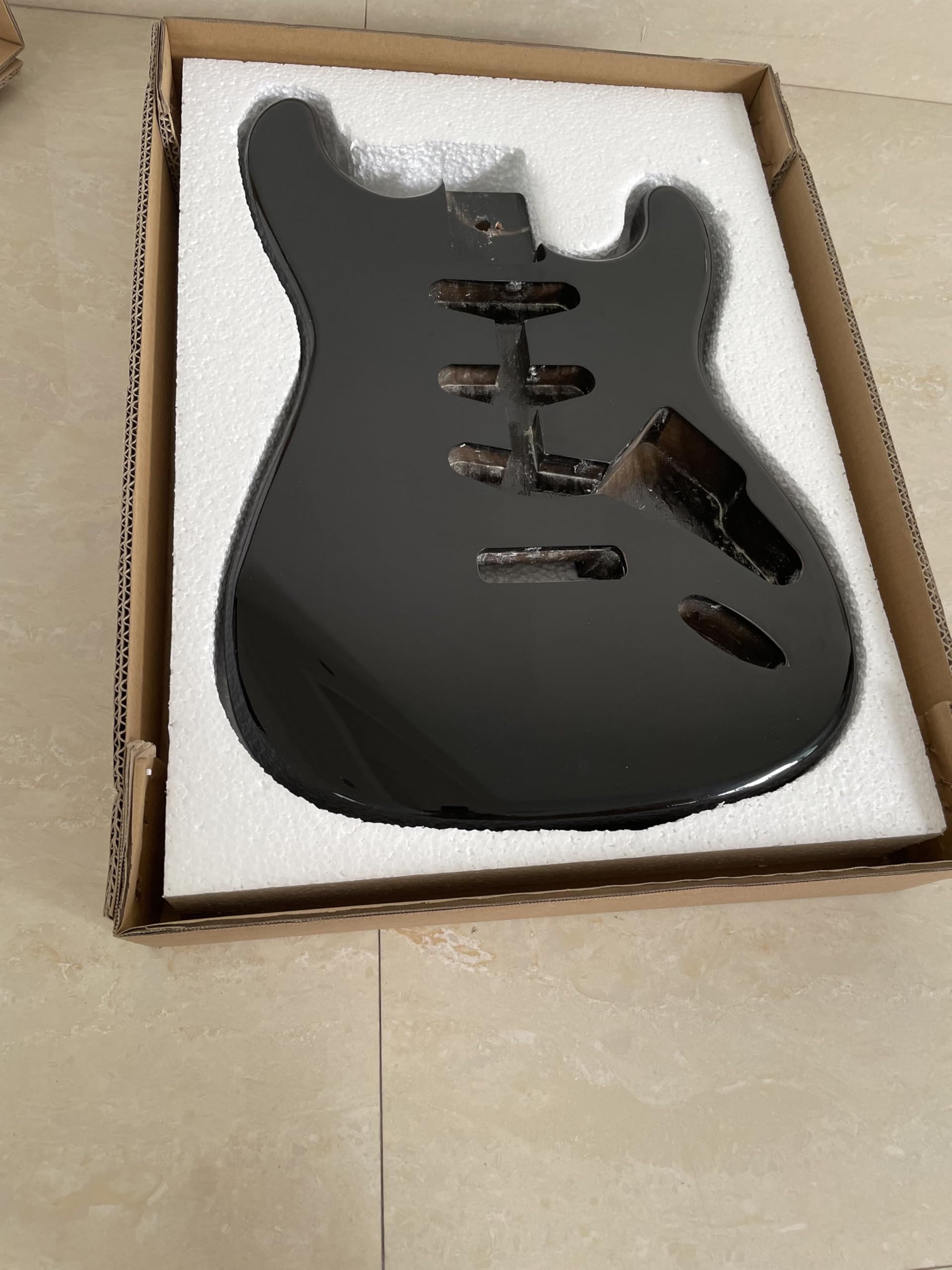 Unfinished Handcrafted Guitar Body Alder Wood Electric Guitar Body Guitar Barrel Replacement Parts for ST Style Guitars DIY Parts S-S-S Black Glossy.