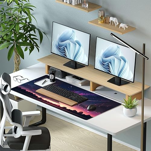 Miniatura 6 de Alfombrilla de mouse de cielo estrellado morado XXL grande para juegos de 31.5 x 15.7 pulgadas, base de goma antideslizante con bordes cosidos,