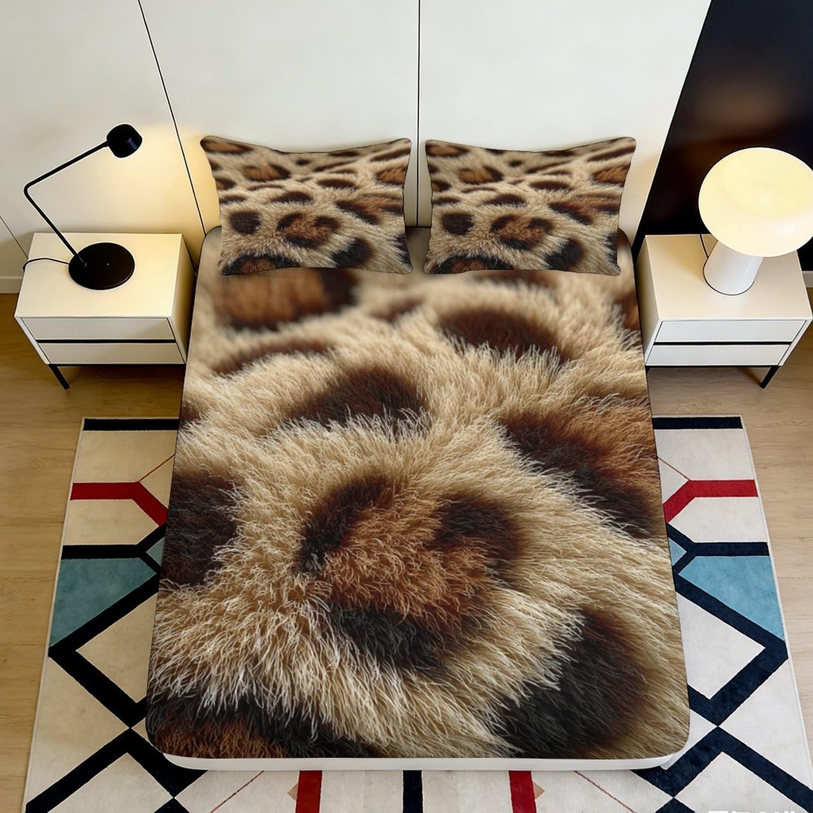 Luury Decor 3D Printed Leopard Pattern Fitted Sheet, Soft Microfiber, Wrinkle Resistant, Bedroom or Guest Room Bed Cover, Apartment Bedding 180x200x25cm