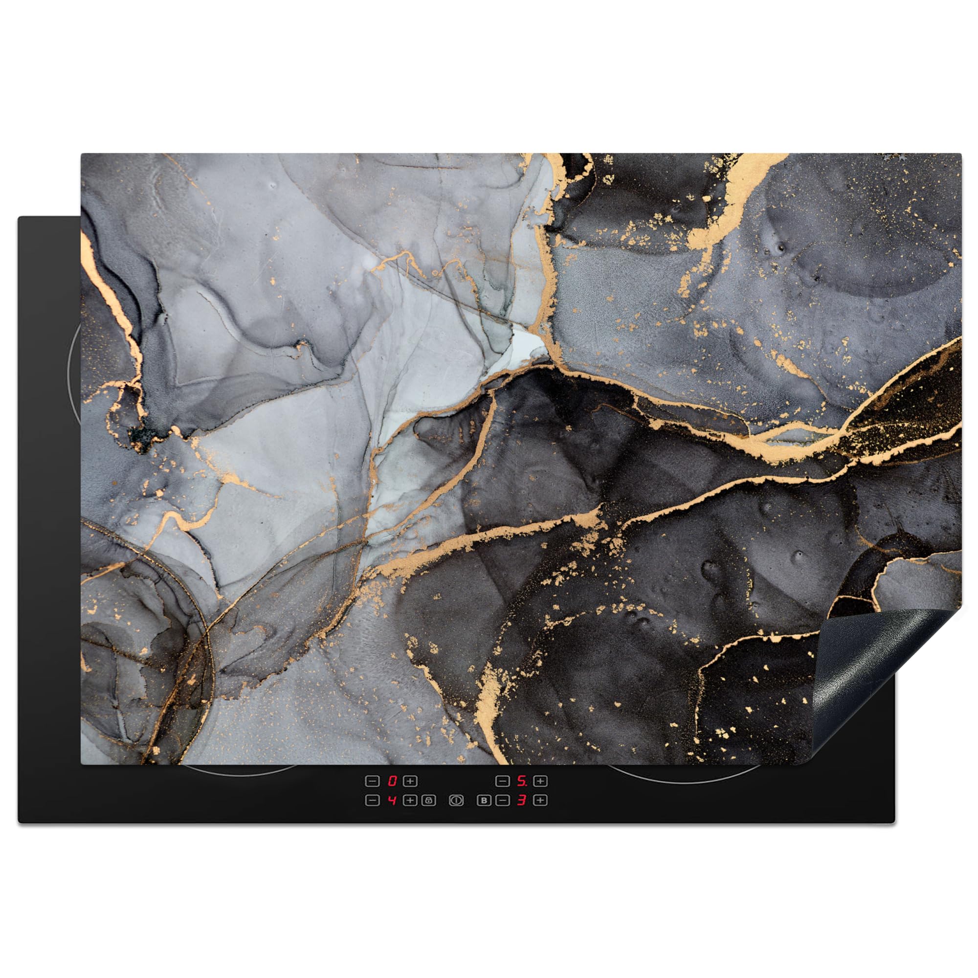 KitchenYeah© Induction Hob Cover Protector Mat 20.5"x29.5" / 75x52 cm Kitchen Universal Ceramic Covers for Electric Cookers Vinyl Marble - Abstract - Gold - Grey