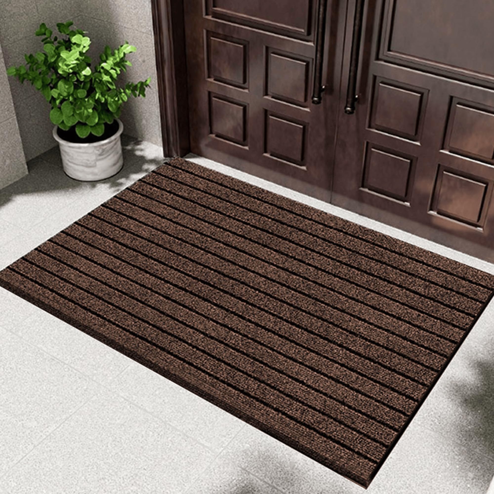 Paillasson D'Intérieur 75 x 90 cm Antidérapant Entretien Simple Paillasson pour L'Intérieur et L'Extérieur Lavable en Machine pour Entrée et Patio, Brun