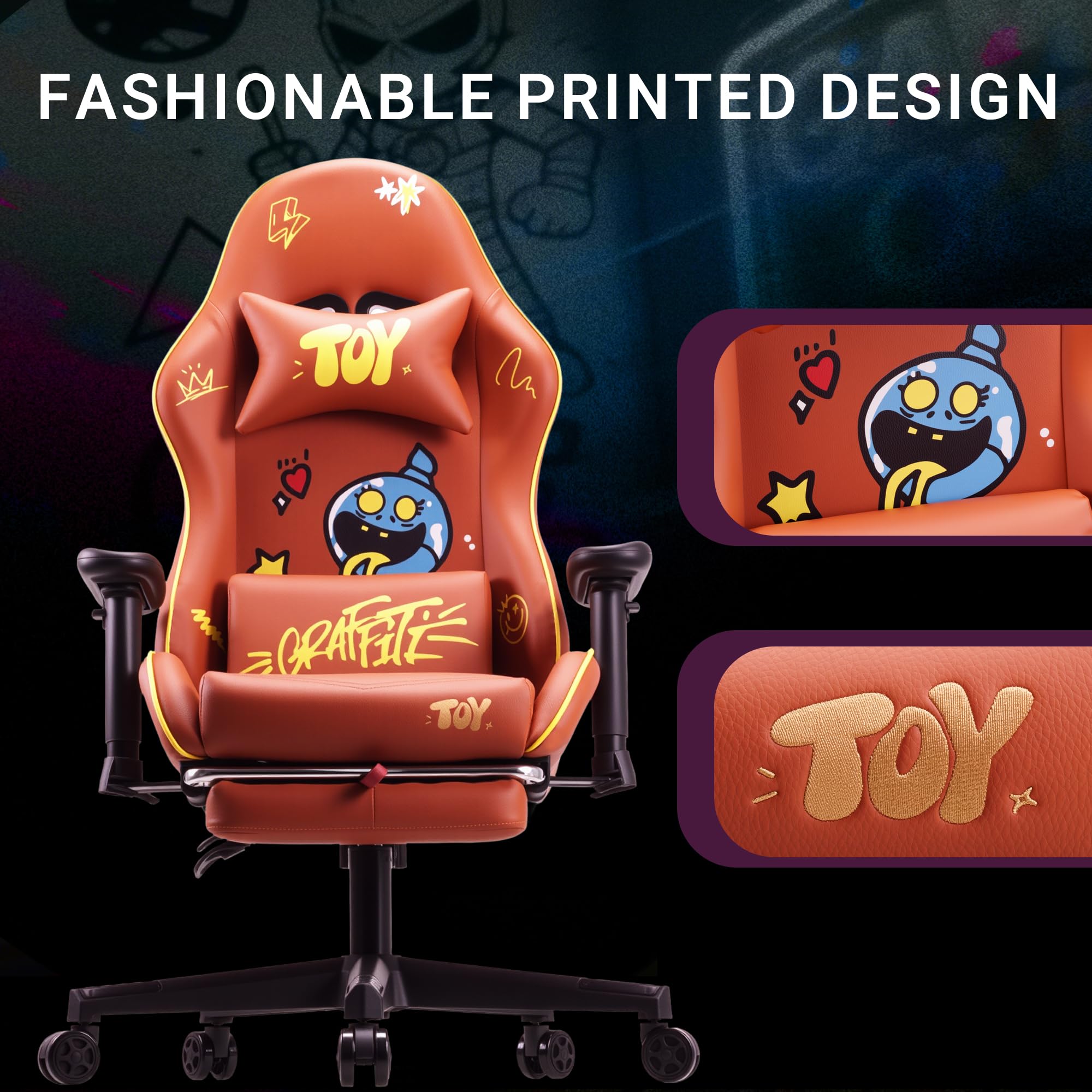 play haha Gaming Chair with Footrest, Ergonomic Reclining Gamer Chair with Adjustable Armrests - Image 2