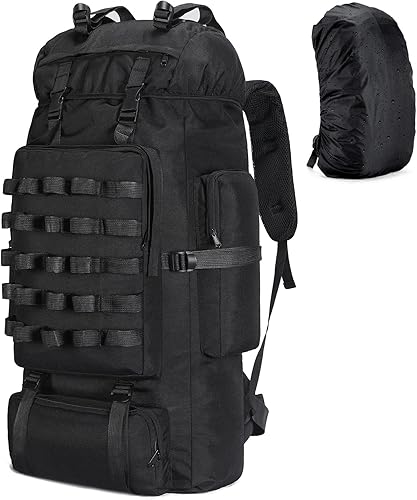 Mochila de senderismo para acampar de 70 litros con cubierta de lluvia, mochila táctica militar grande, mochila impermeable Molle para viajes para