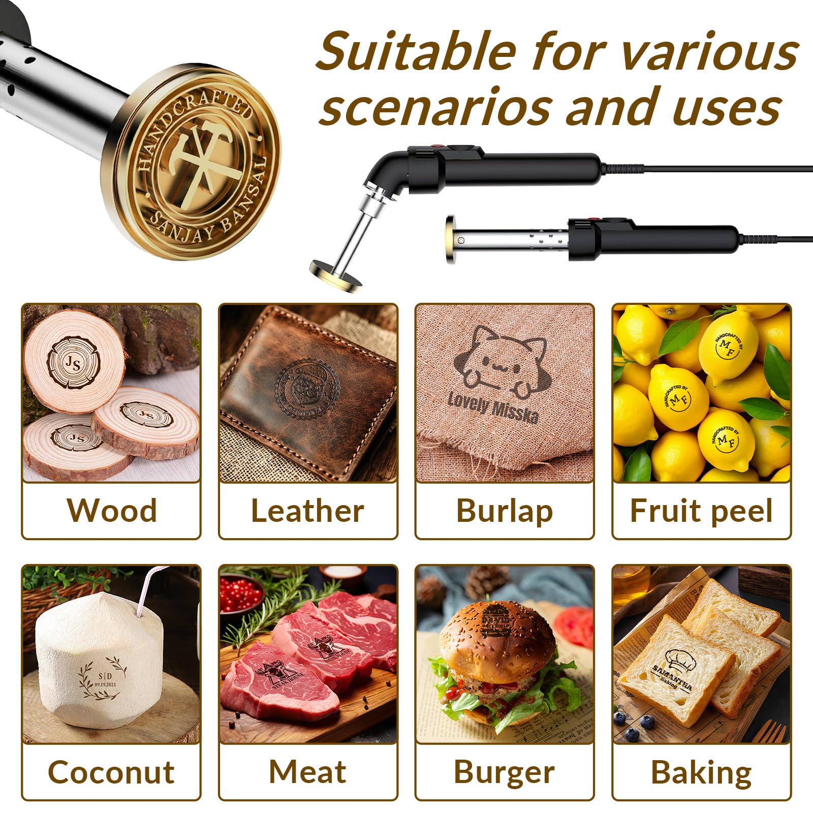 Ferro elettrico personalizzato per legno, temperatura regolabile, logo personalizzato timbro per la combustione del per pelle, cibo, strumenti per la lavorazione del legno fai da te
